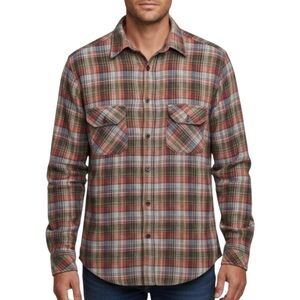 Vintage 90s Mad Man Plaid Cotton Gauze Button Up Shirt Red Green Men’s Medium